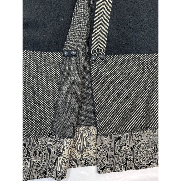Chicos Cardigan Sweater Duster Womens Medium Black Beige Paisley Trim - Picture 3 of 7